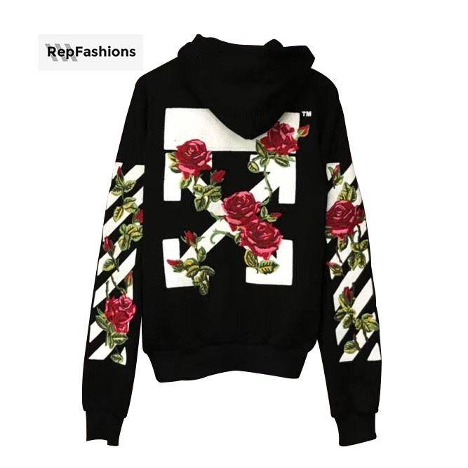 Replica OFF WHITE Embroidered Rose Zip Up Hoodie Buy Online With High ...